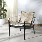 Fauteuil Safari, lanières en cuir tressé — Blanc / Crème / Marron / Noir — 1 place