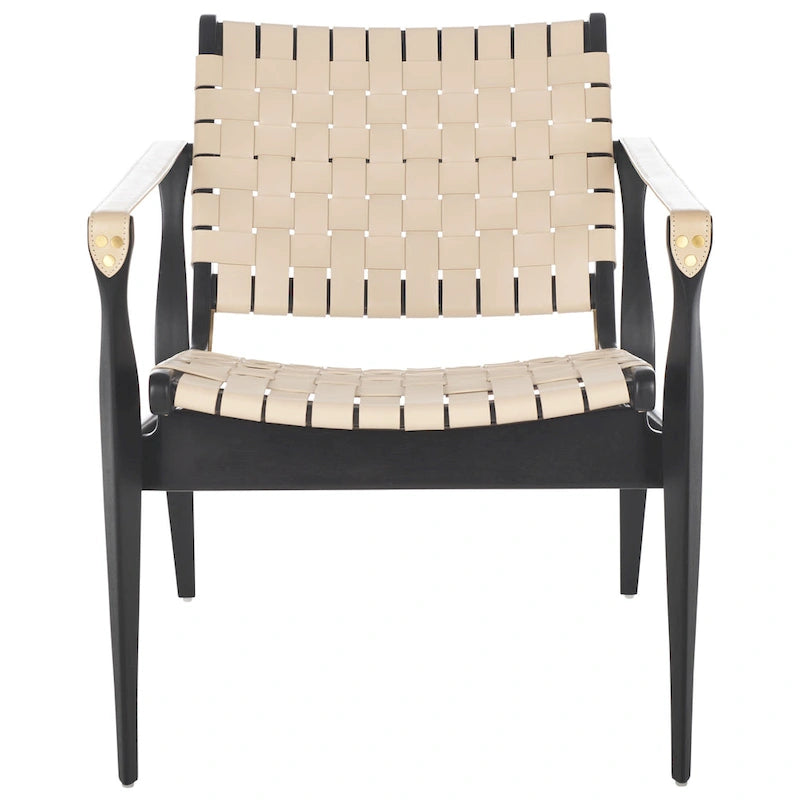 Fauteuil Safari, lanières en cuir tressé — Blanc / Crème / Marron / Noir — 1 place