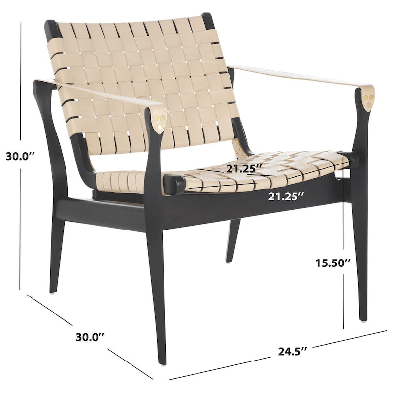 Fauteuil Safari, lanières en cuir tressé — Blanc / Crème / Marron / Noir — 1 place