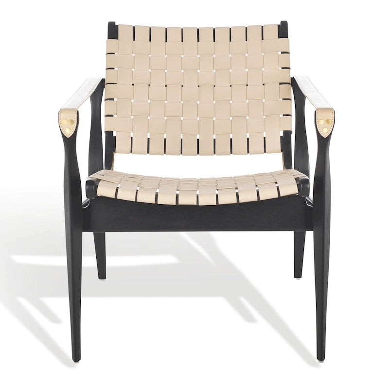 Fauteuil Safari, lanières en cuir tressé — Blanc / Crème / Marron / Noir — 1 place
