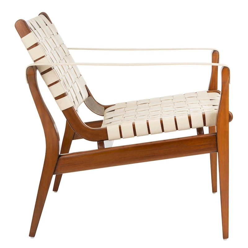Fauteuil Safari, lanières en cuir tressé — Blanc / Crème / Marron / Noir — 1 place