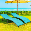 Chaises longues pliantes en osier marron et turquoise, lot de 2
