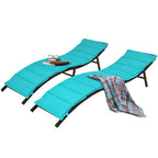 Chaises longues pliantes en osier marron et turquoise, lot de 2