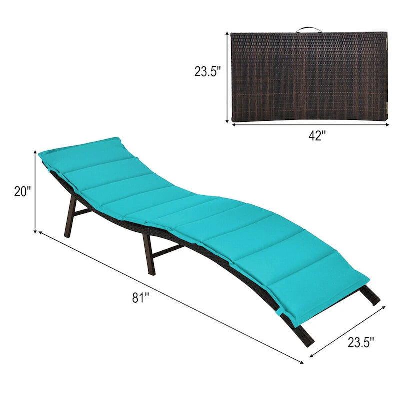 Chaises longues pliantes en osier marron et turquoise, lot de 2