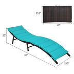 Chaises longues pliantes en osier marron et turquoise, lot de 2
