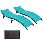 Chaises longues pliantes en osier marron et turquoise, lot de 2