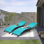 Chaises longues pliantes en osier marron et turquoise, lot de 2