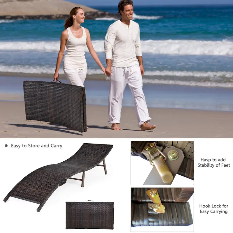 Chaises longues pliantes en osier marron et turquoise, lot de 2