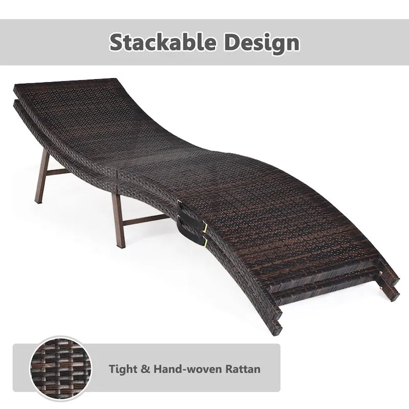 Chaises longues pliantes en osier marron et turquoise, lot de 2
