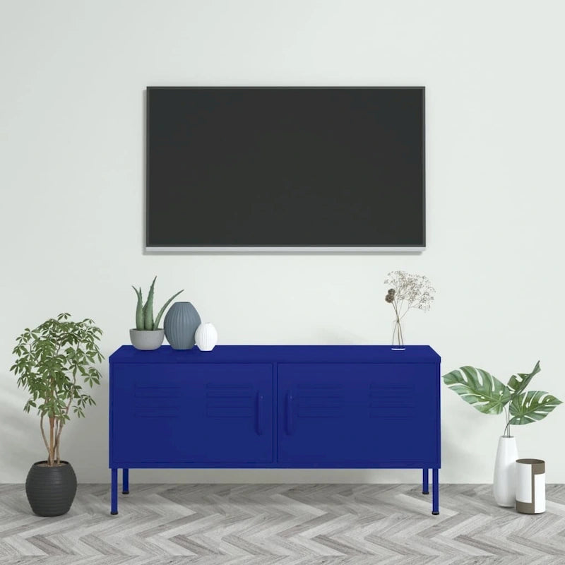 Meuble TV en acier à 2 portes — Bleu marine / Menthe / Orange