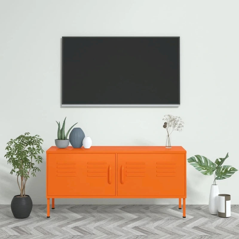 Meuble TV en acier à 2 portes — Bleu marine / Menthe / Orange