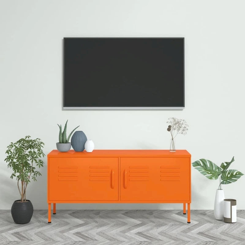 Meuble TV en acier à 2 portes — Bleu marine / Menthe / Orange