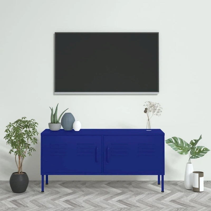 Meuble TV en acier à 2 portes — Bleu marine / Menthe / Orange
