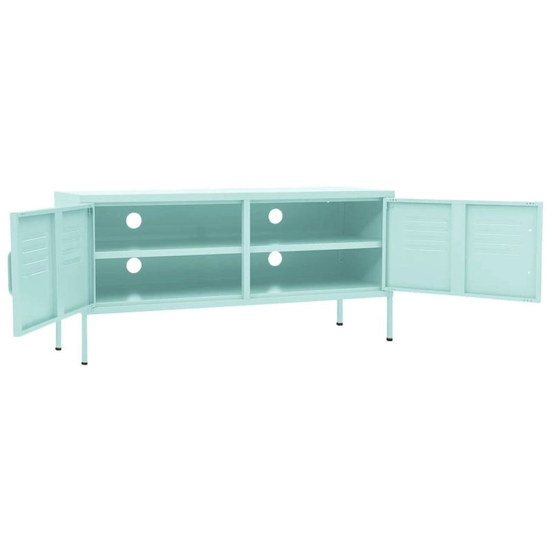Meuble TV en acier à 2 portes — Bleu marine / Menthe / Orange