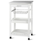Chariot de Cuisine Roulant Blanc à 4 Niveaux avec Rangement