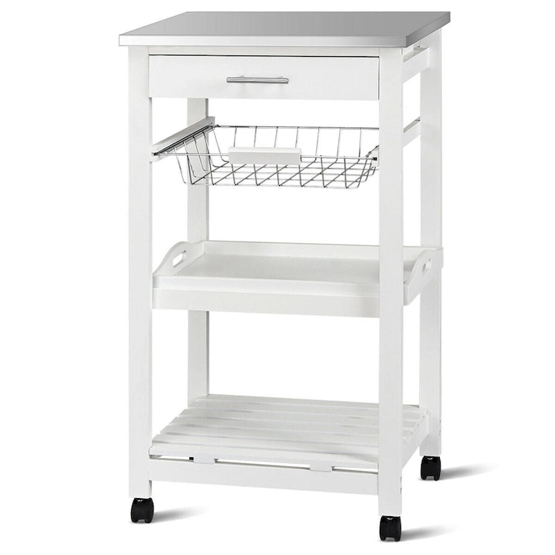 Chariot de Cuisine Roulant Blanc à 4 Niveaux avec Rangement