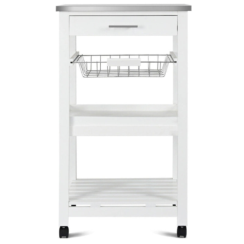 Chariot de Cuisine Roulant Blanc à 4 Niveaux avec Rangement