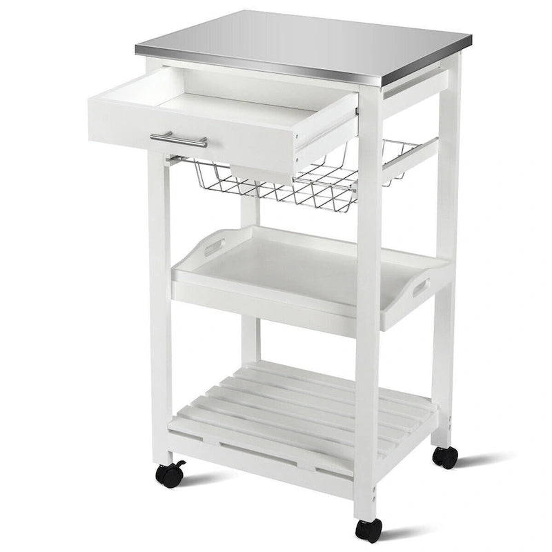 Chariot de Cuisine Roulant Blanc à 4 Niveaux avec Rangement