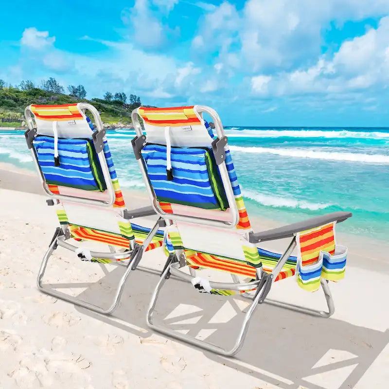 Ensemble de 2 chaises de plage pliantes et inclinables Bleues Orange Jaunes