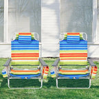 Ensemble de 2 chaises de plage pliantes et inclinables Bleues Orange Jaunes