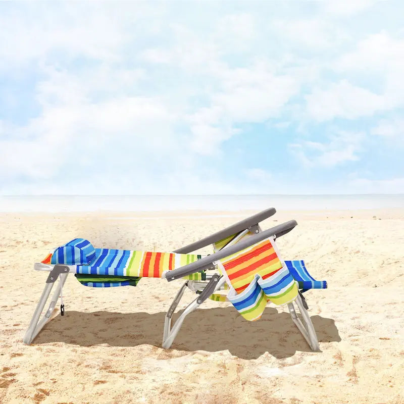 Ensemble de 2 chaises de plage pliantes et inclinables Bleues Orange Jaunes