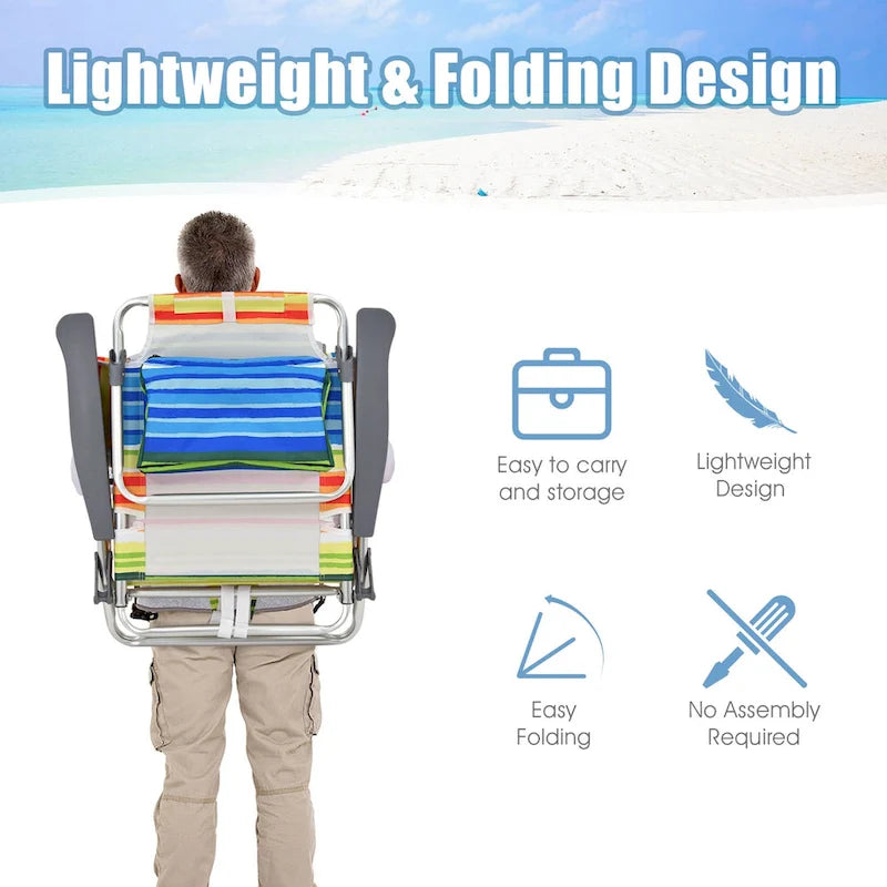 Ensemble de 2 chaises de plage pliantes et inclinables Bleues Orange Jaunes