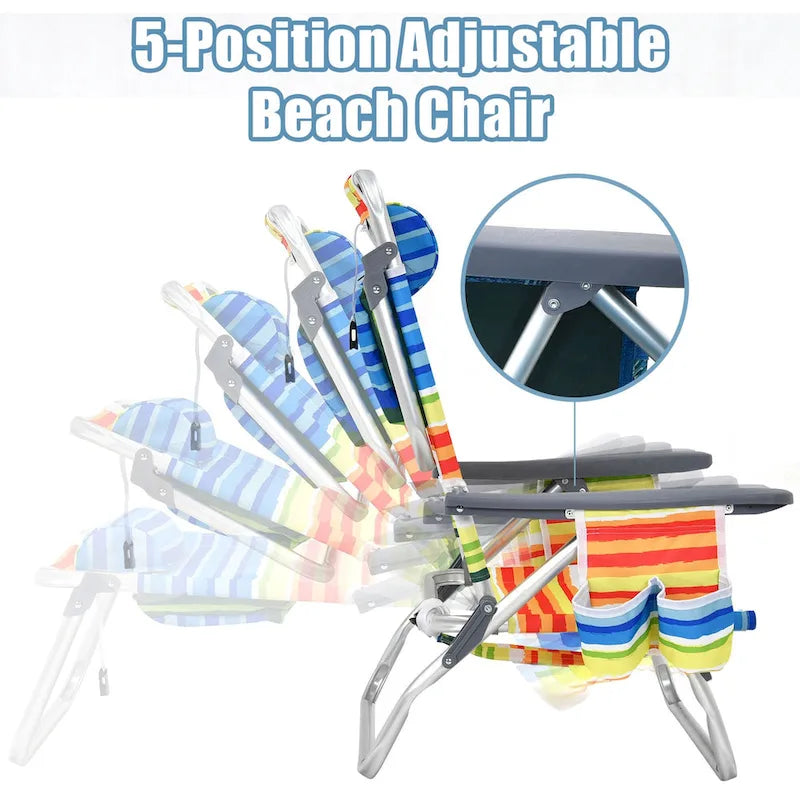 Ensemble de 2 chaises de plage pliantes et inclinables Bleues Orange Jaunes