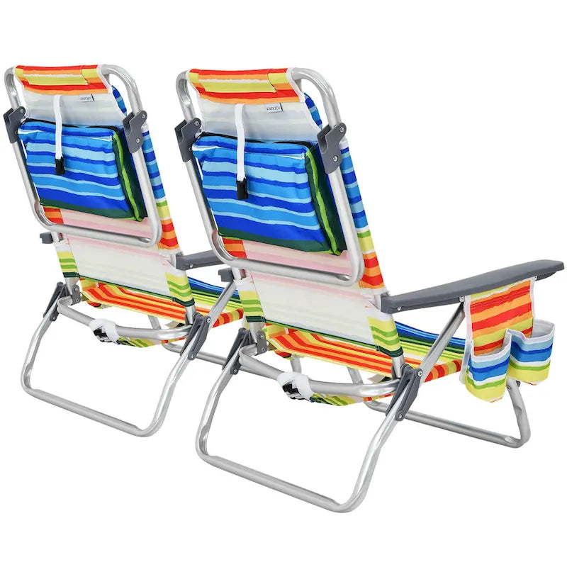 Ensemble de 2 chaises de plage pliantes et inclinables Bleues Orange Jaunes