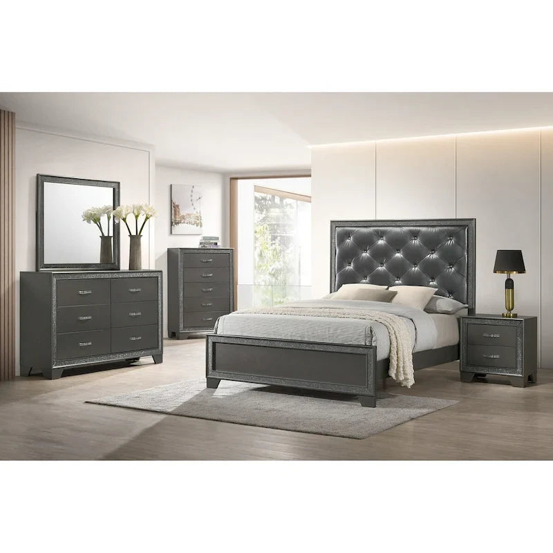 Lit capitonné en similicuir gris foncé – 1-2 personnes