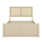 Lit Plateforme Antique Espresso / Rotin Naturel avec 4 Tiroirs, Grand Lit/Grand Lit Queen, 1 Place