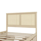 Lit Plateforme Antique Espresso / Rotin Naturel avec 4 Tiroirs, Grand Lit/Grand Lit Queen, 1 Place