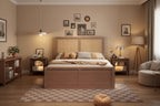 Lit Plateforme Antique Espresso / Rotin Naturel avec 4 Tiroirs, Grand Lit/Grand Lit Queen, 1 Place