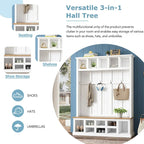 Meuble d'entrée 3-en-1 blanc avec banc, rangement à chaussures et porte-manteau