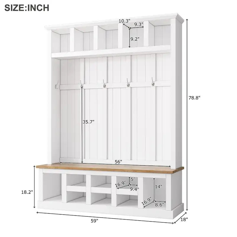Meuble d'entrée 3-en-1 blanc avec banc, rangement à chaussures et porte-manteau