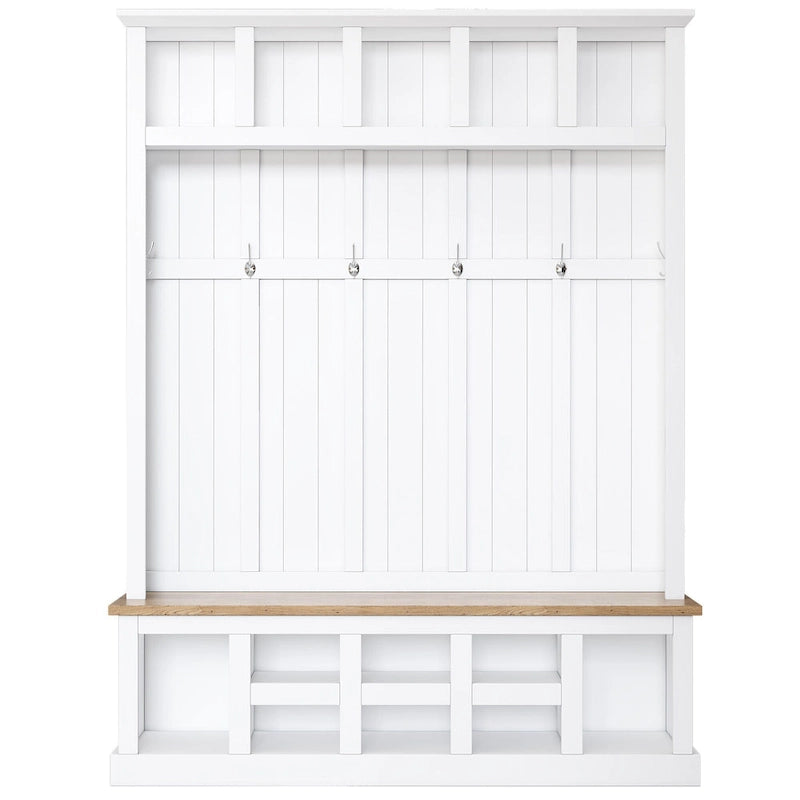 Meuble d'entrée 3-en-1 blanc avec banc, rangement à chaussures et porte-manteau