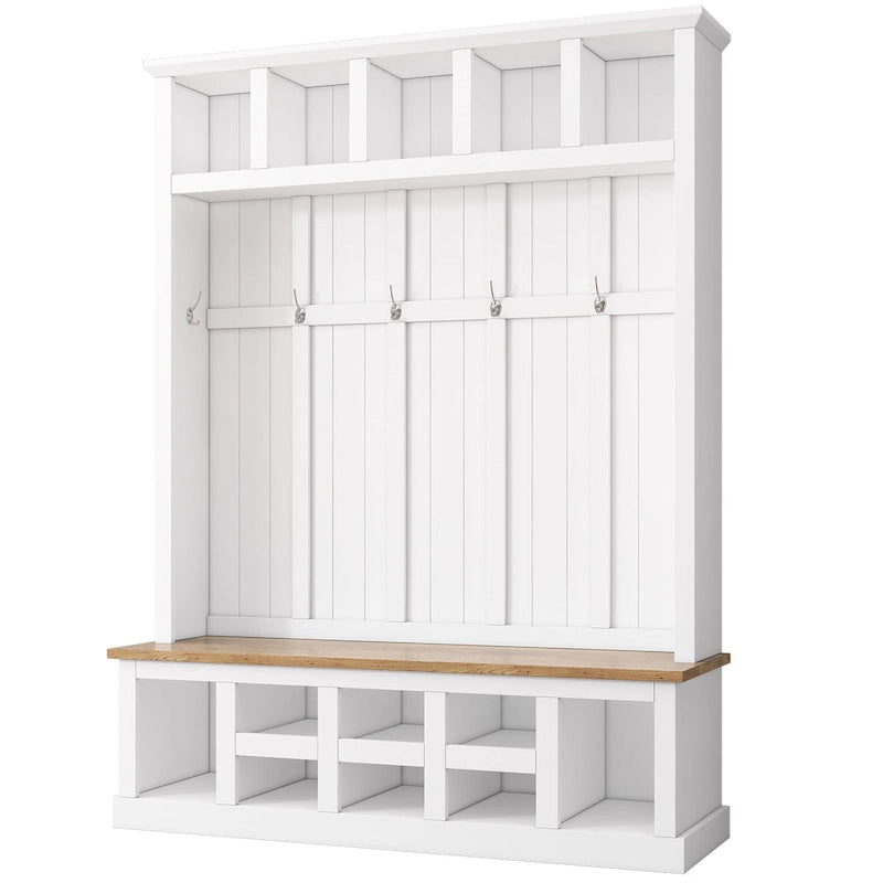 Meuble d'entrée 3-en-1 blanc avec banc, rangement à chaussures et porte-manteau