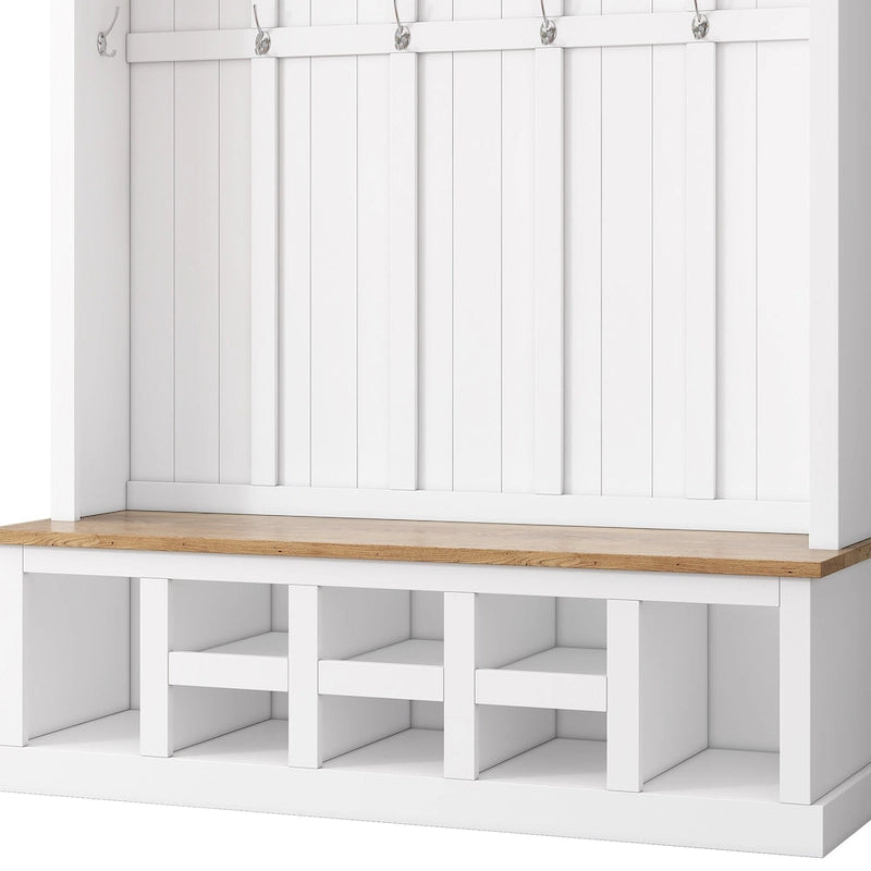 Meuble d'entrée 3-en-1 blanc avec banc, rangement à chaussures et porte-manteau