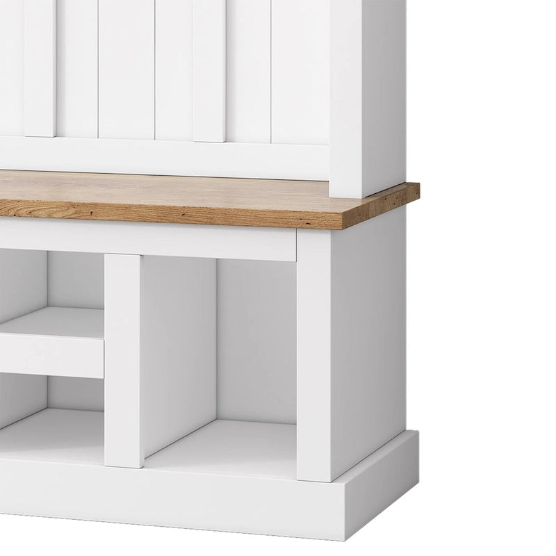 Meuble d'entrée 3-en-1 blanc avec banc, rangement à chaussures et porte-manteau