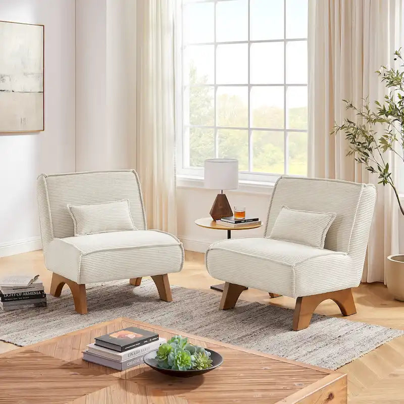 Fauteuil d'appoint sans accoudoirs, lot de 2 — Revêtement en polyester, plusieurs coloris disponibles