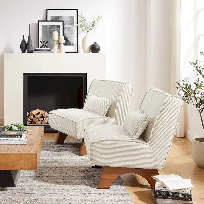Fauteuil d'appoint sans accoudoirs, lot de 2 — Revêtement en polyester, plusieurs coloris disponibles