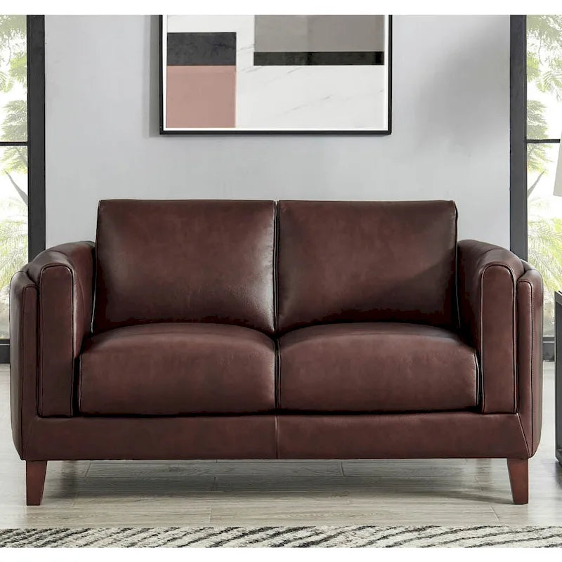 Causeuse en cuir pleine fleur, 2 places, brun cannelle / brun raisin
