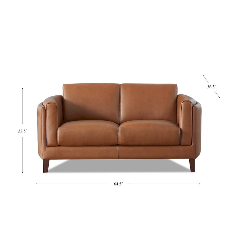 Causeuse en cuir pleine fleur, 2 places, brun cannelle / brun raisin