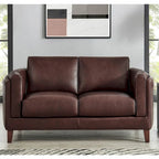 Causeuse en cuir pleine fleur, 2 places, brun cannelle / brun raisin