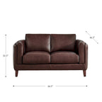 Causeuse en cuir pleine fleur, 2 places, brun cannelle / brun raisin