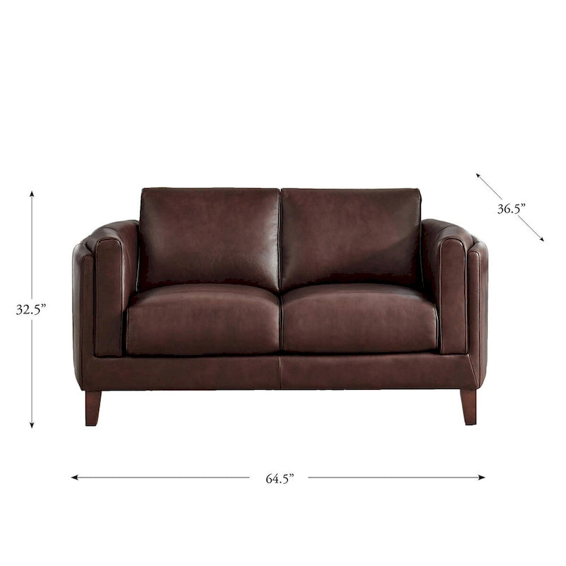 Causeuse en cuir pleine fleur, 2 places, brun cannelle / brun raisin