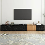 Meuble TV modulable blanc/noir avec 4 tiroirs, convient aux téléviseurs jusqu'à 88"