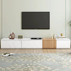 Meuble TV modulable blanc/noir avec 4 tiroirs, convient aux téléviseurs jusqu'à 88"