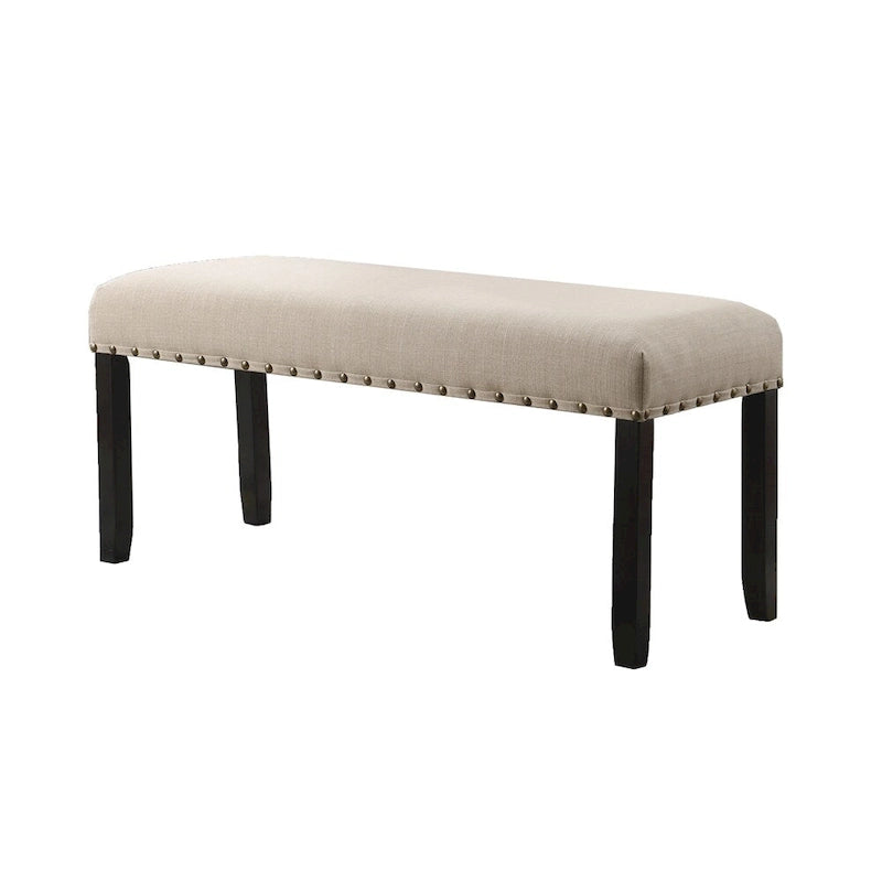 Banquette de salle à manger capitonnée grise/beige/bleue avec clous décoratifs — Pieds en bois massif