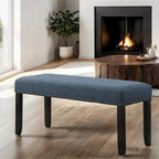 Banquette de salle à manger capitonnée grise/beige/bleue avec clous décoratifs — Pieds en bois massif