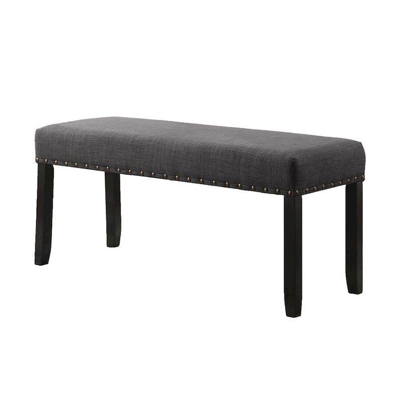 Banquette de salle à manger capitonnée grise/beige/bleue avec clous décoratifs — Pieds en bois massif